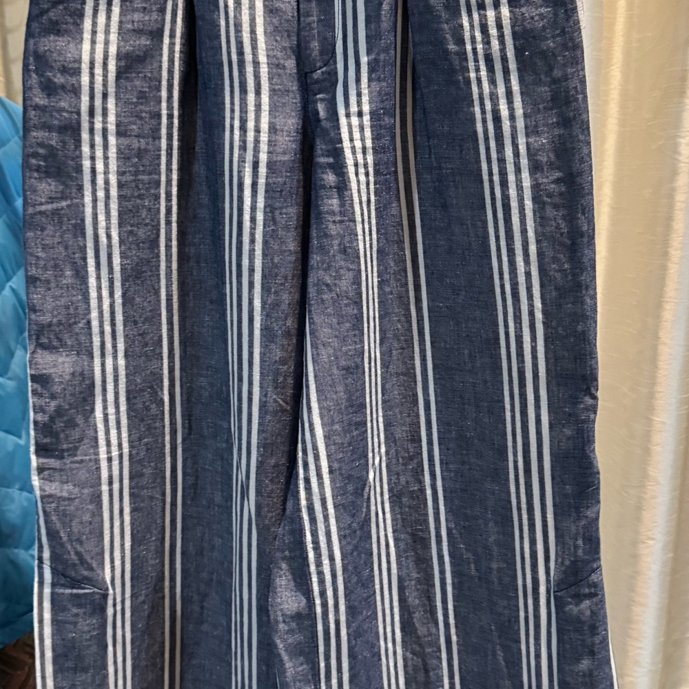 Anthropologie Navy and White Linen Trousers